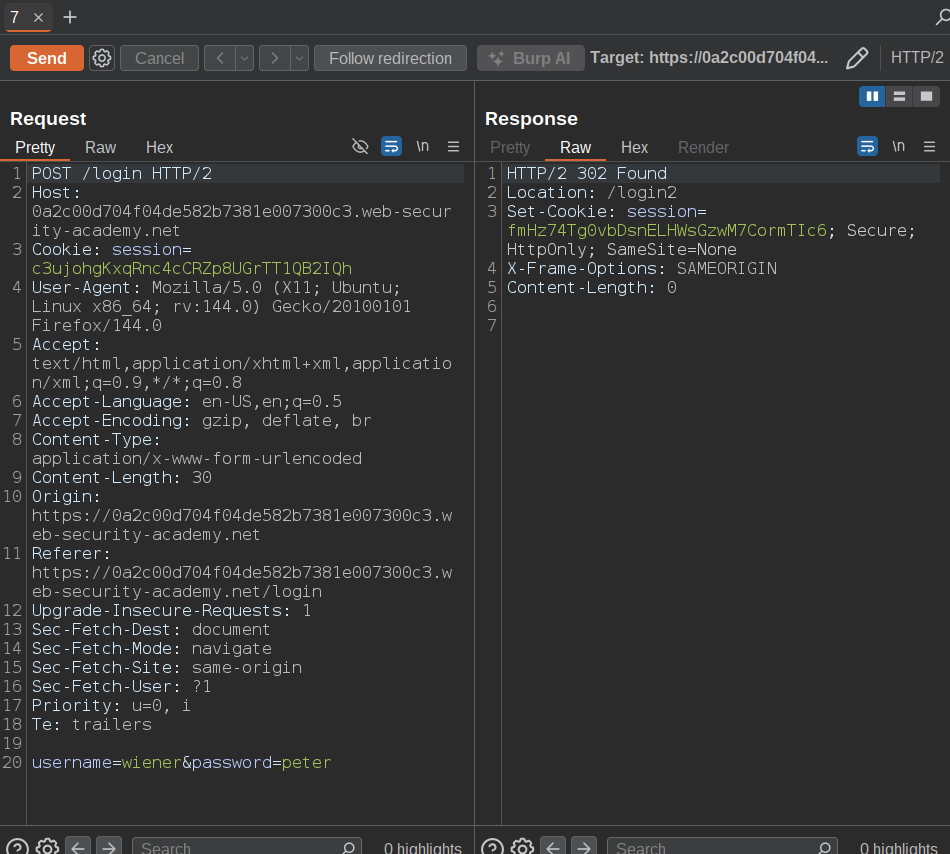 Burp login goes to login2